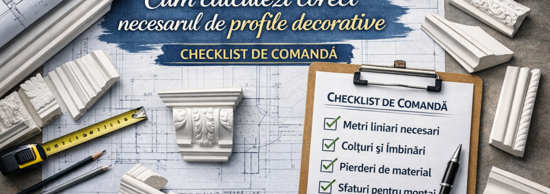 Cum calculezi corect necesarul de profile decorative (metri liniari, colțuri, pierderi) – checklist de comandă